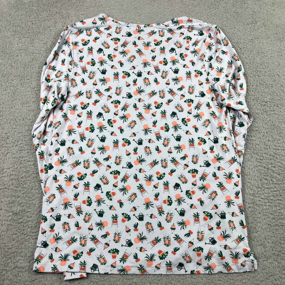 Duluth Trading Plant Print Henley Top Womens Medium Blue Long Sleeve Stretch - Picture 2 of 11